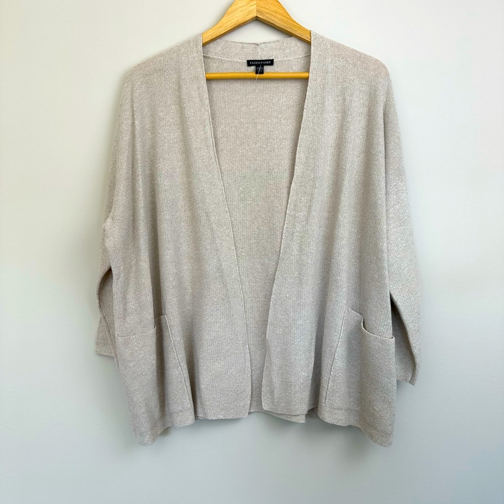 Eileen Fisher Soft Open-Front Cream Cardigan